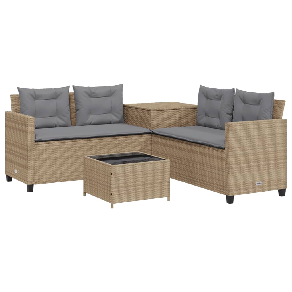 Tuinbank met tafel en kussens L-vormig poly rattan beige Tuinsets | Creëer jouw Trendy Thuis | Gratis bezorgd & Retour | Trendy.nl