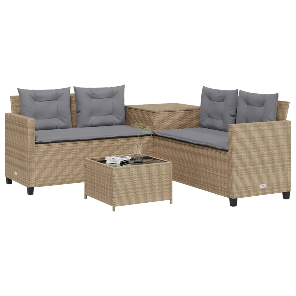 Tuinbank met tafel en kussens L-vormig poly rattan beige Tuinsets | Creëer jouw Trendy Thuis | Gratis bezorgd & Retour | Trendy.nl