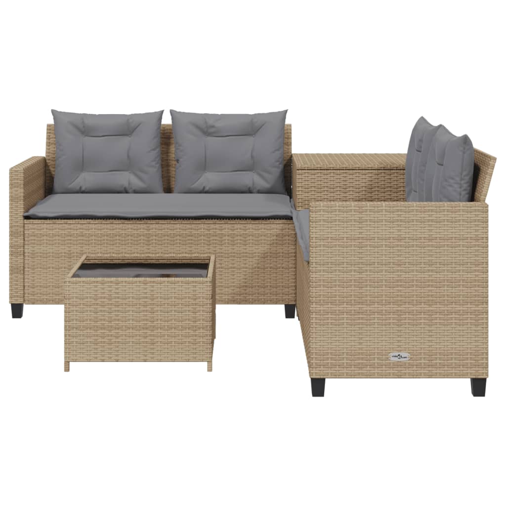 Tuinbank met tafel en kussens L-vormig poly rattan beige Tuinsets | Creëer jouw Trendy Thuis | Gratis bezorgd & Retour | Trendy.nl