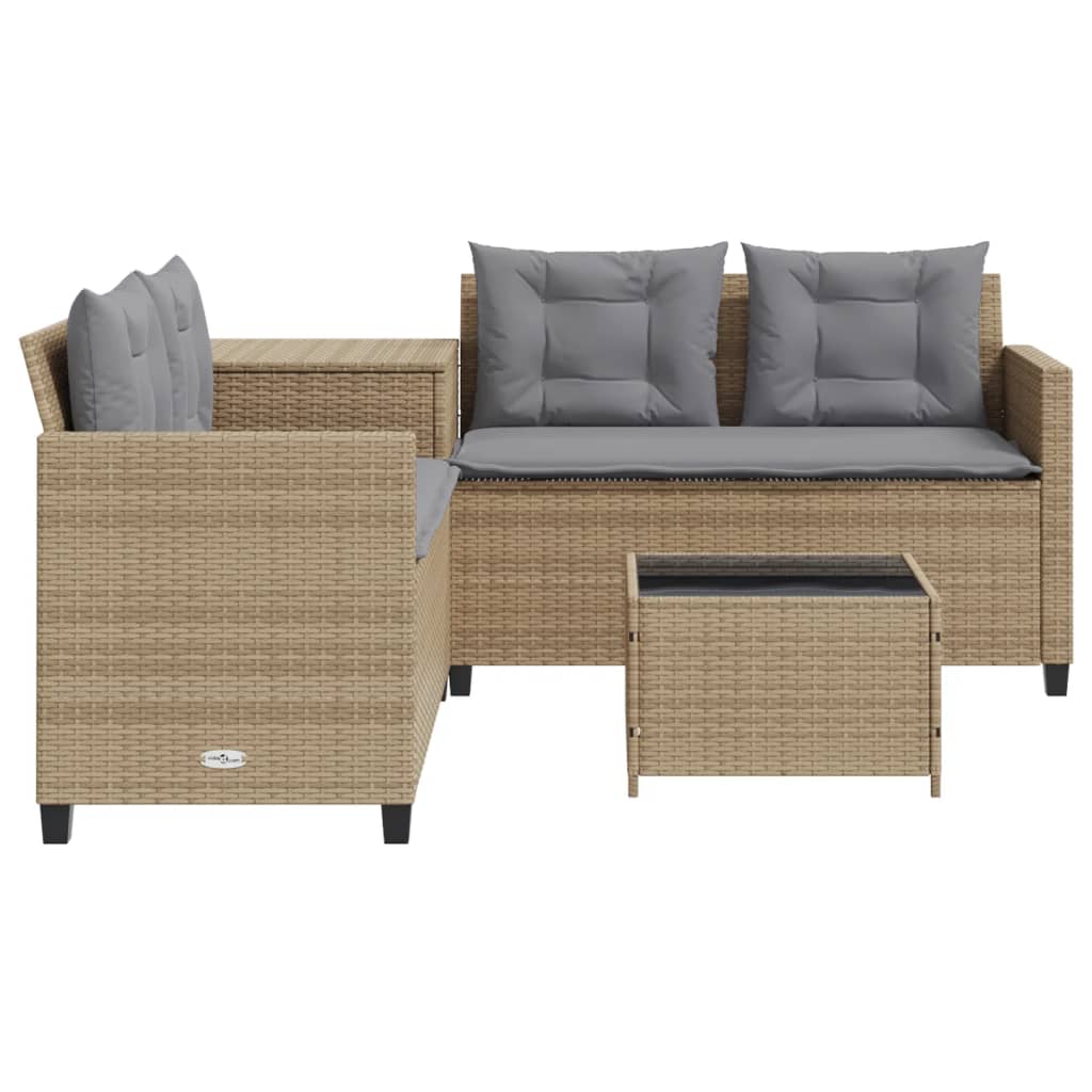 Tuinbank met tafel en kussens L-vormig poly rattan beige Tuinsets | Creëer jouw Trendy Thuis | Gratis bezorgd & Retour | Trendy.nl