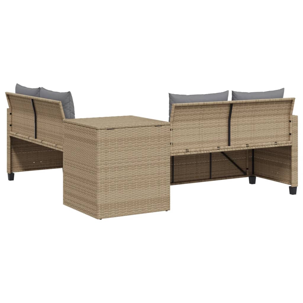 Tuinbank met tafel en kussens L-vormig poly rattan beige Tuinsets | Creëer jouw Trendy Thuis | Gratis bezorgd & Retour | Trendy.nl