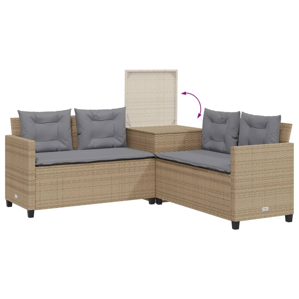 Tuinbank met tafel en kussens L-vormig poly rattan beige Tuinsets | Creëer jouw Trendy Thuis | Gratis bezorgd & Retour | Trendy.nl