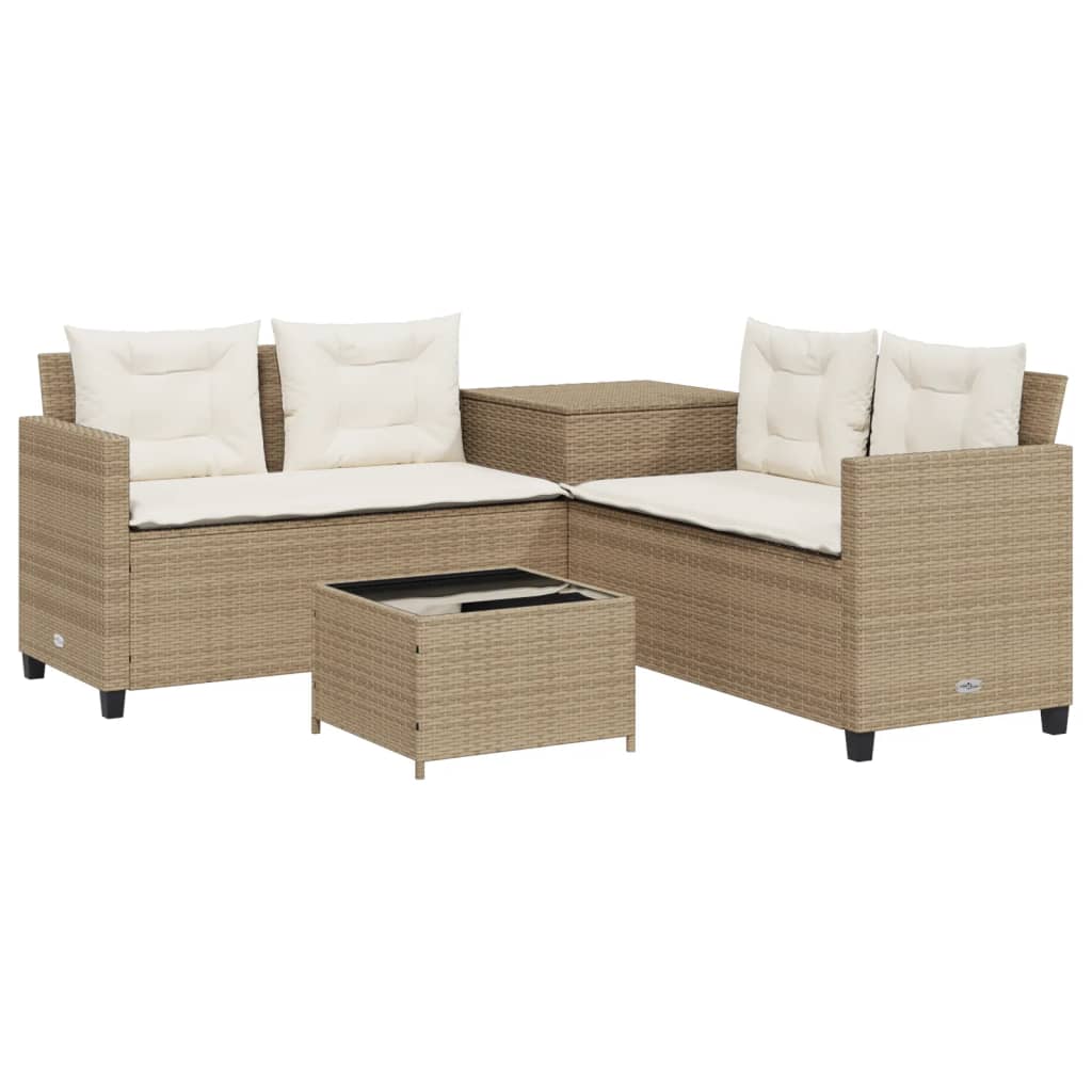 Tuinbank met tafel en kussens L-vormig poly rattan beige Tuinsets | Creëer jouw Trendy Thuis | Gratis bezorgd & Retour | Trendy.nl