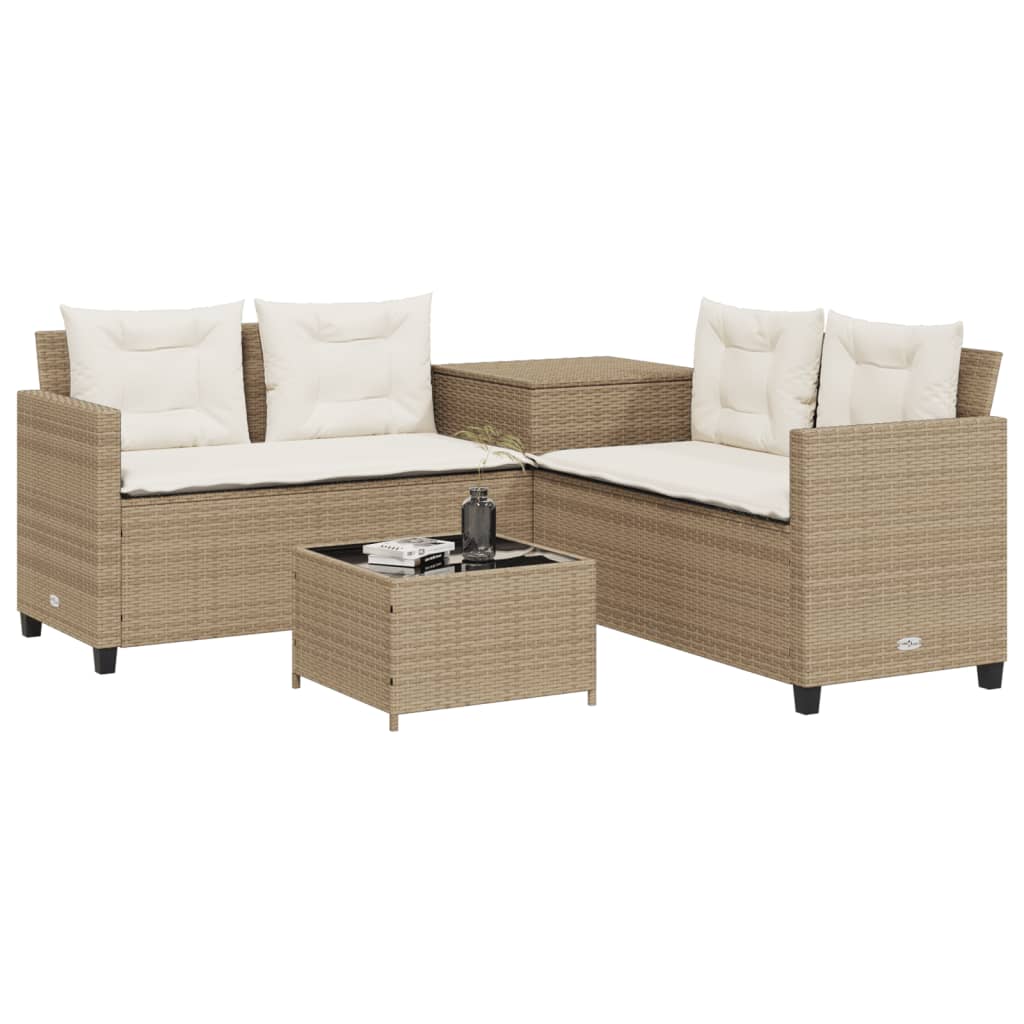 Tuinbank met tafel en kussens L-vormig poly rattan beige Tuinsets | Creëer jouw Trendy Thuis | Gratis bezorgd & Retour | Trendy.nl