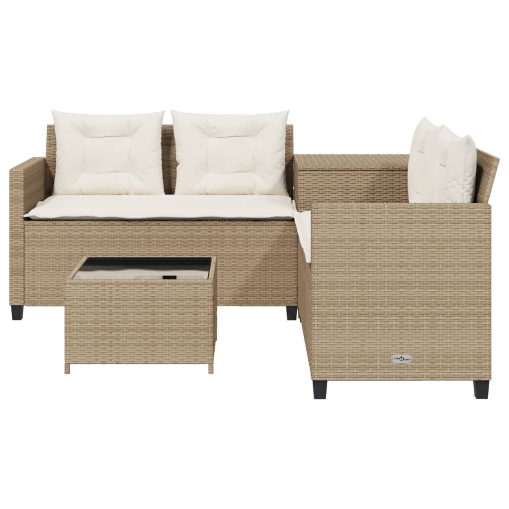 Tuinbank met tafel en kussens L-vormig poly rattan beige Tuinsets | Creëer jouw Trendy Thuis | Gratis bezorgd & Retour | Trendy.nl