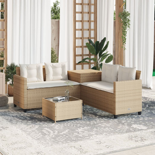 Tuinbank met tafel en kussens L-vormig poly rattan beige Tuinsets | Creëer jouw Trendy Thuis | Gratis bezorgd & Retour | Trendy.nl