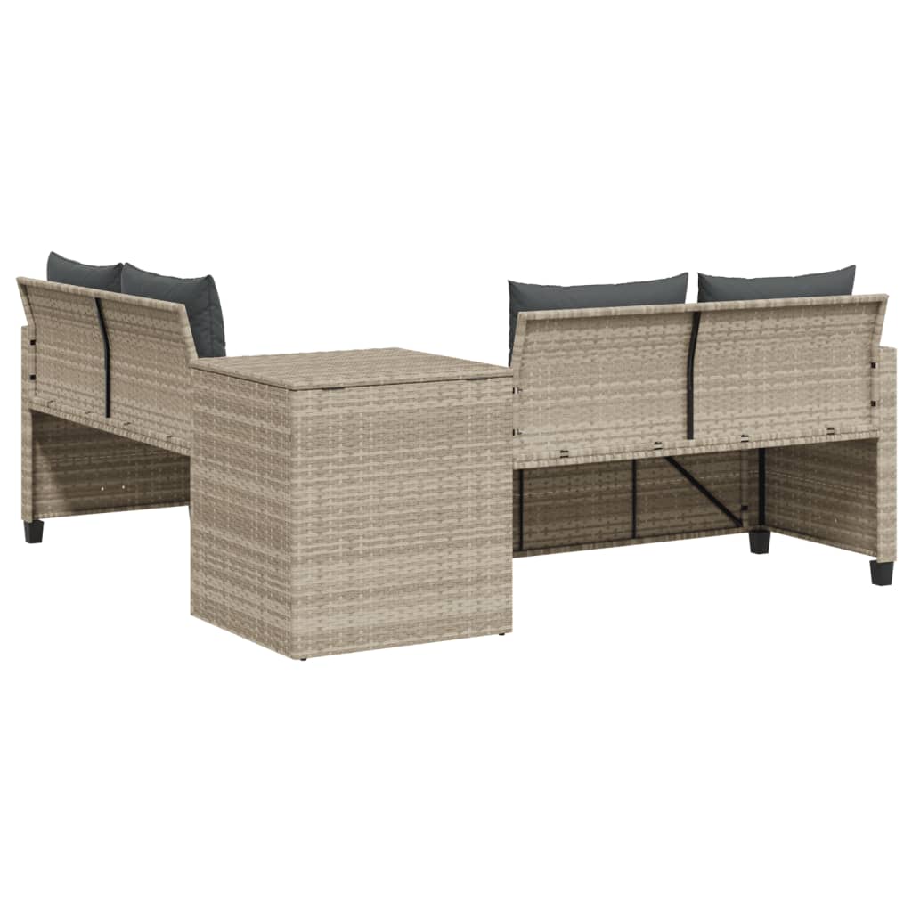 Tuinbank met tafel en kussens L-vormig poly rattan lichtgrijs Tuinsets | Creëer jouw Trendy Thuis | Gratis bezorgd & Retour | Trendy.nl