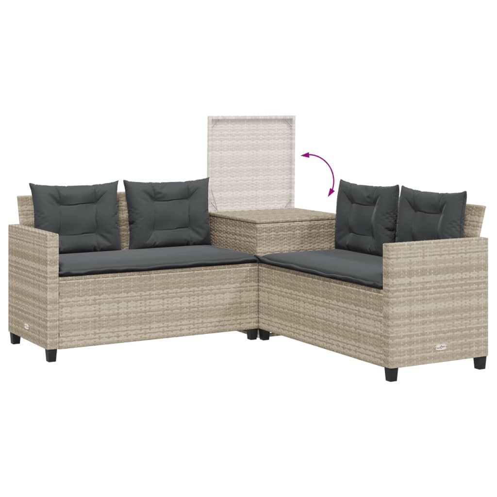 Tuinbank met tafel en kussens L-vormig poly rattan lichtgrijs Tuinsets | Creëer jouw Trendy Thuis | Gratis bezorgd & Retour | Trendy.nl