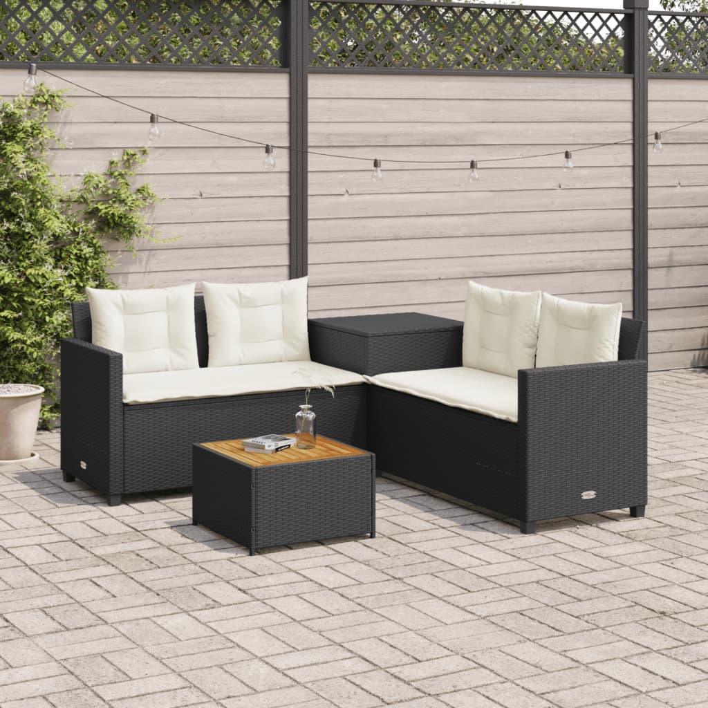 Tuinbank met tafel en kussens L-vormig poly rattan zwart Tuinsets | Creëer jouw Trendy Thuis | Gratis bezorgd & Retour | Trendy.nl