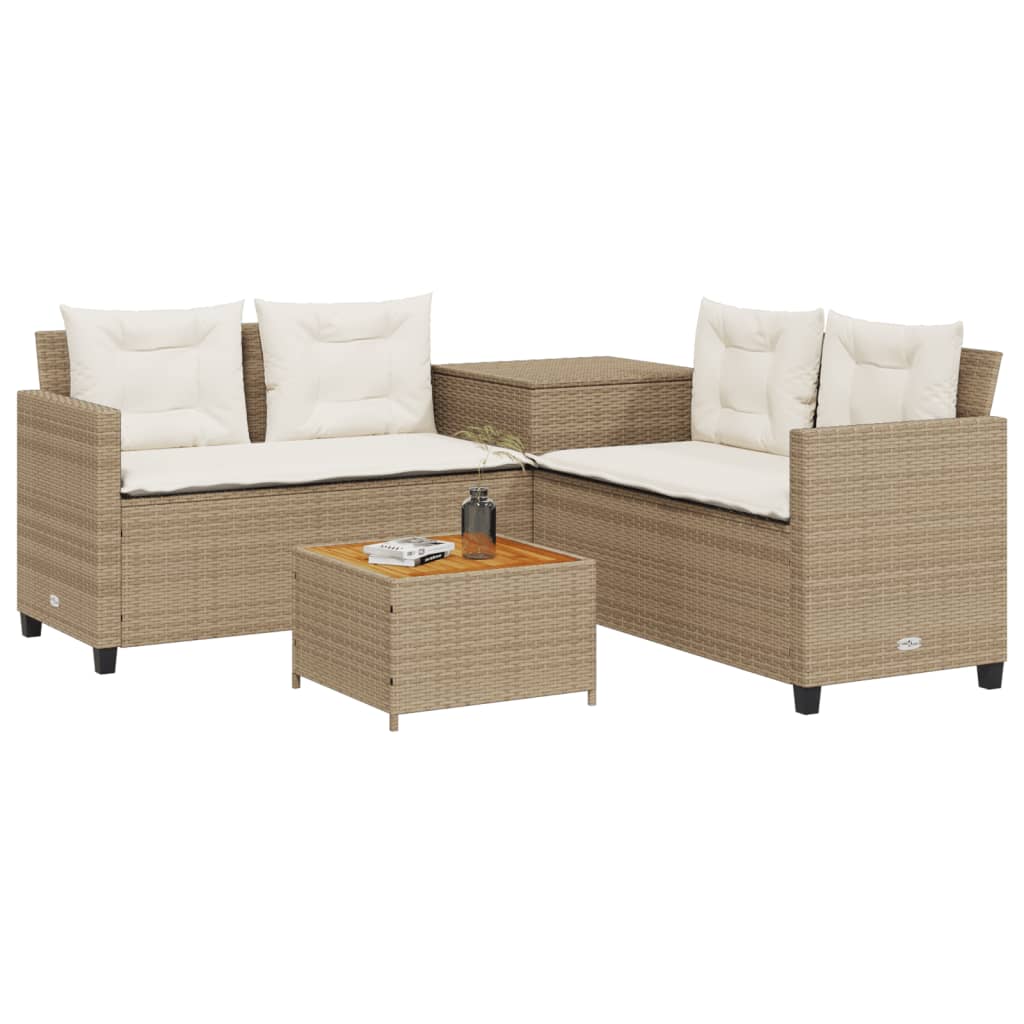 Tuinbank met tafel en kussens L-vormig poly rattan beige Tuinsets | Creëer jouw Trendy Thuis | Gratis bezorgd & Retour | Trendy.nl