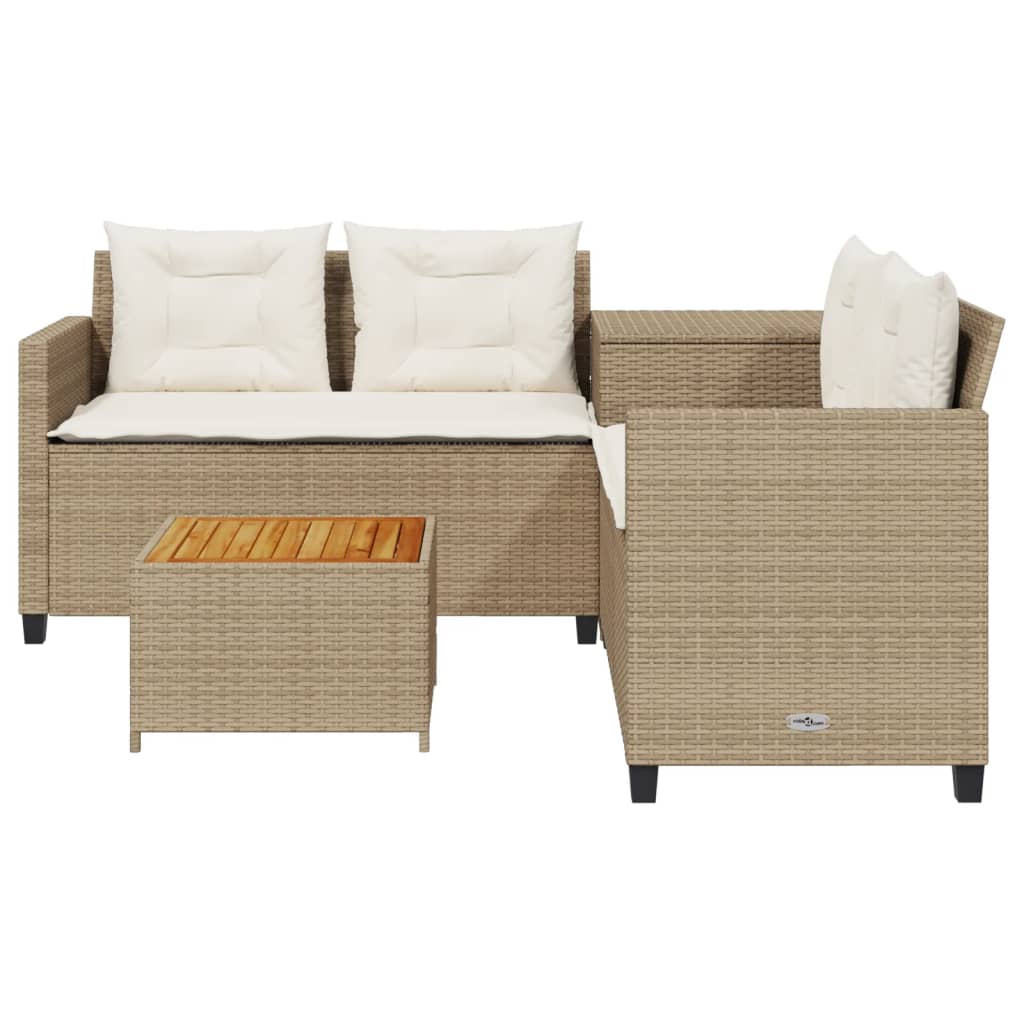 Tuinbank met tafel en kussens L-vormig poly rattan beige Tuinsets | Creëer jouw Trendy Thuis | Gratis bezorgd & Retour | Trendy.nl