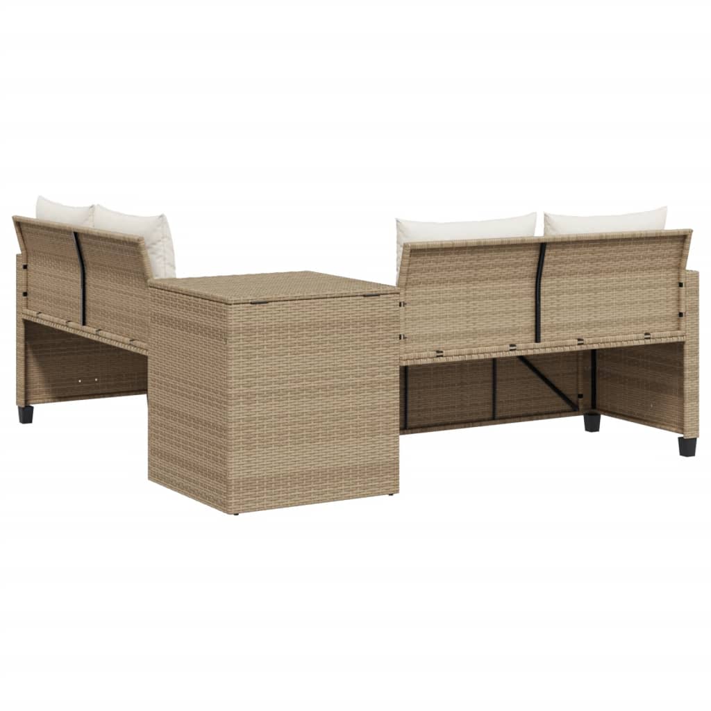 Tuinbank met tafel en kussens L-vormig poly rattan beige Tuinsets | Creëer jouw Trendy Thuis | Gratis bezorgd & Retour | Trendy.nl