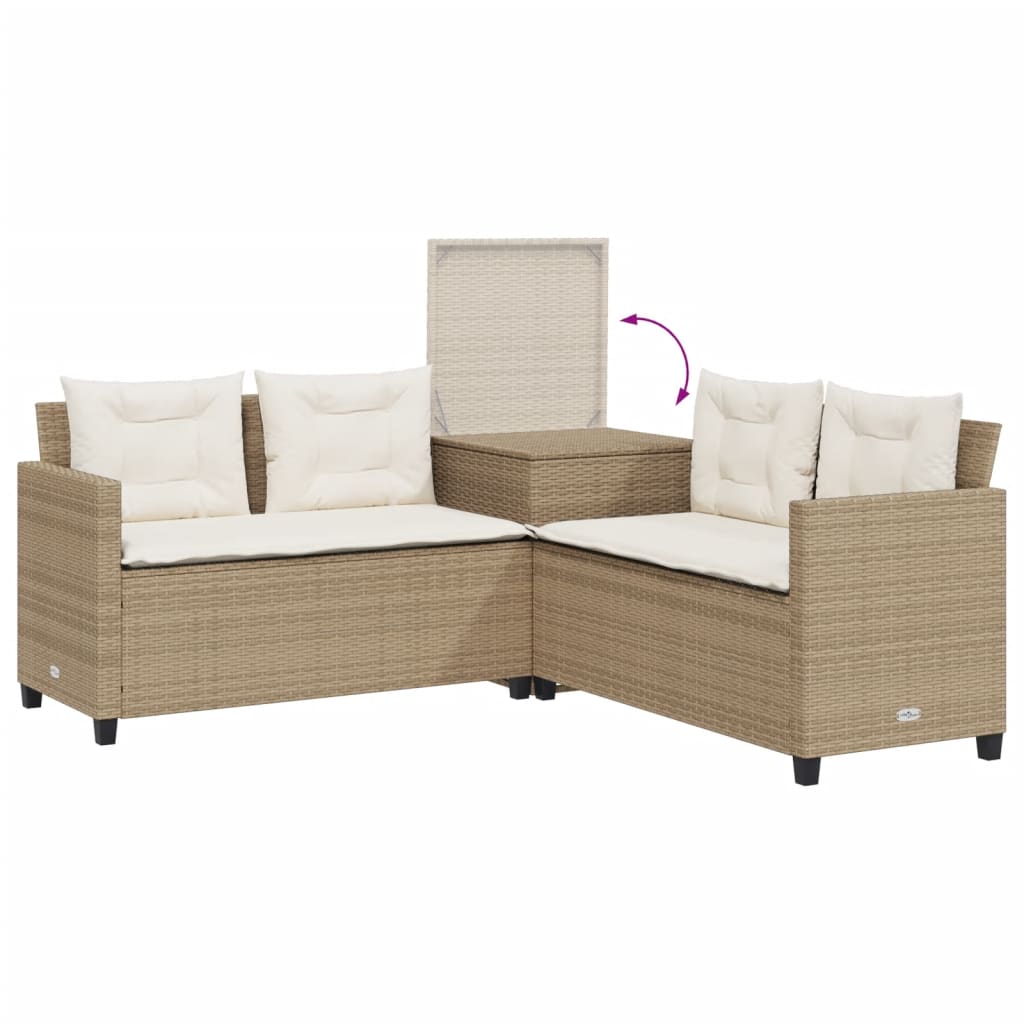 Tuinbank met tafel en kussens L-vormig poly rattan beige Tuinsets | Creëer jouw Trendy Thuis | Gratis bezorgd & Retour | Trendy.nl