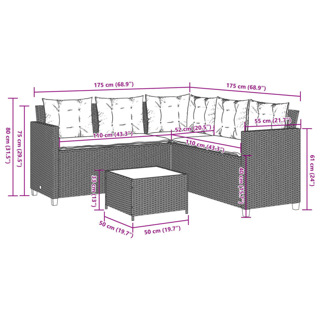 Tuinbank met tafel en kussens L-vormig poly rattan zwart Tuinsets | Creëer jouw Trendy Thuis | Gratis bezorgd & Retour | Trendy.nl