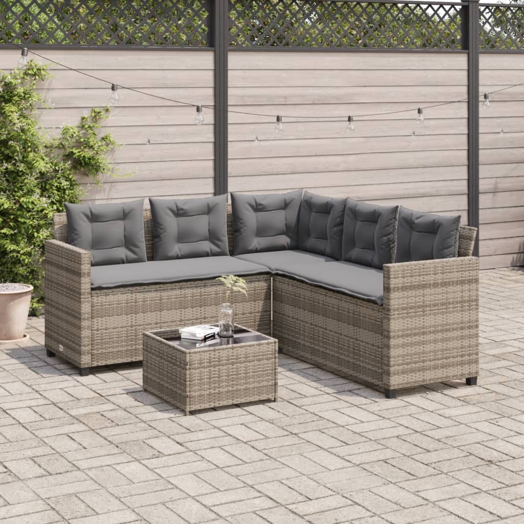 Tuinbank met tafel en kussens L-vormig poly rattan grijs Tuinsets | Creëer jouw Trendy Thuis | Gratis bezorgd & Retour | Trendy.nl