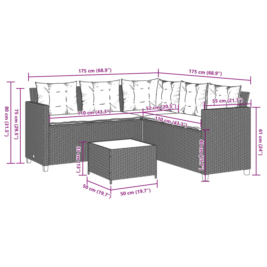 Tuinbank met tafel en kussens L-vormig poly rattan grijs Tuinsets | Creëer jouw Trendy Thuis | Gratis bezorgd & Retour | Trendy.nl