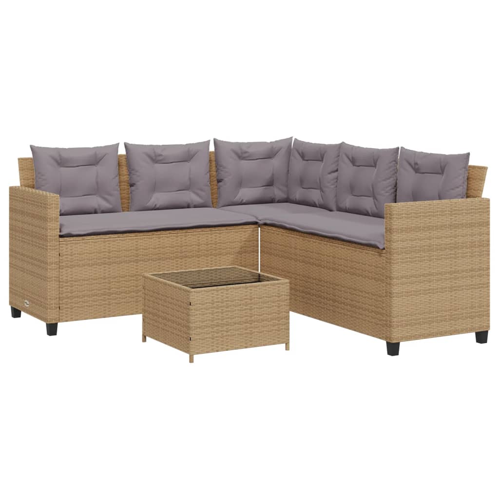 Tuinbank met tafel en kussens L-vormig poly rattan beige Tuinsets | Creëer jouw Trendy Thuis | Gratis bezorgd & Retour | Trendy.nl