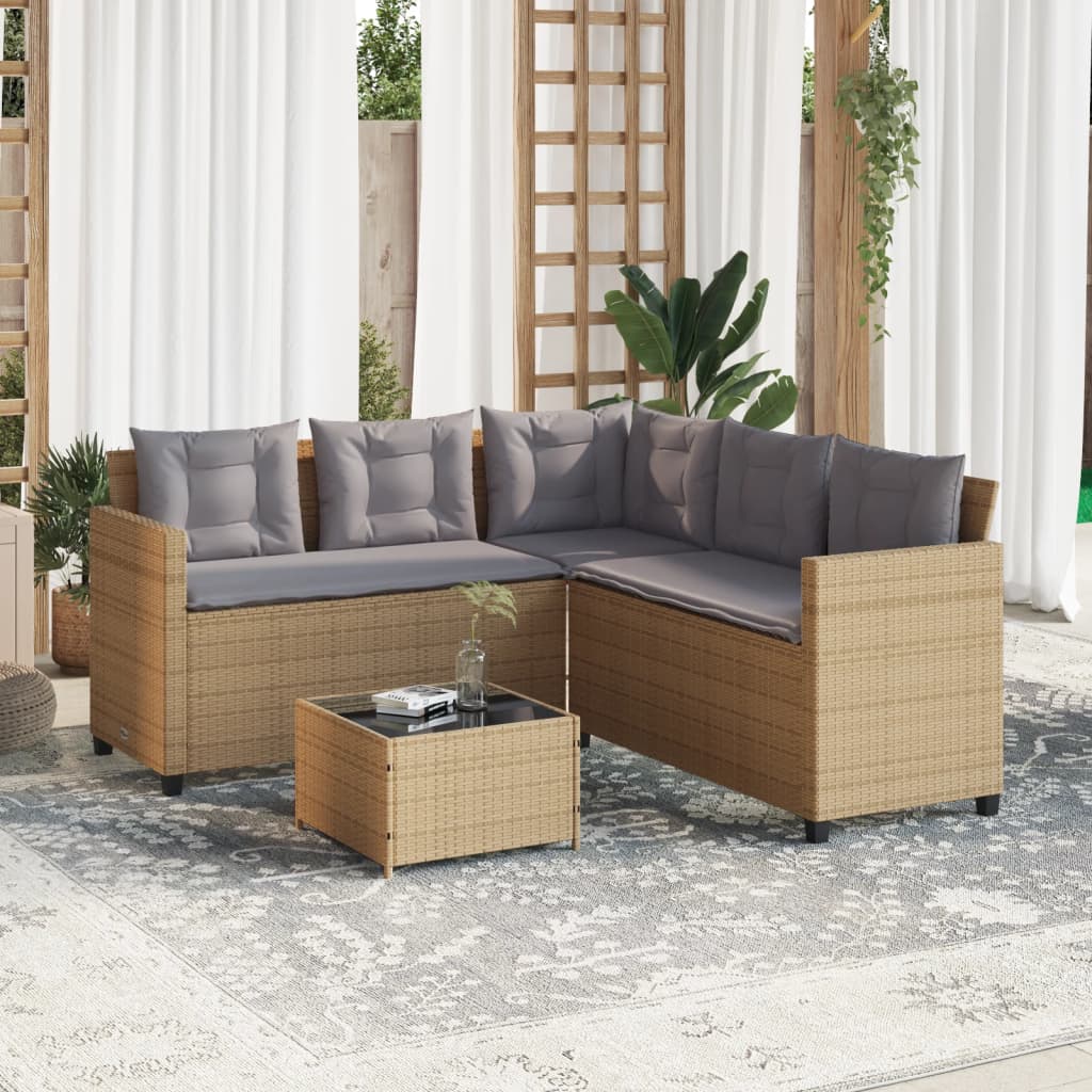 Tuinbank met tafel en kussens L-vormig poly rattan beige Tuinsets | Creëer jouw Trendy Thuis | Gratis bezorgd & Retour | Trendy.nl