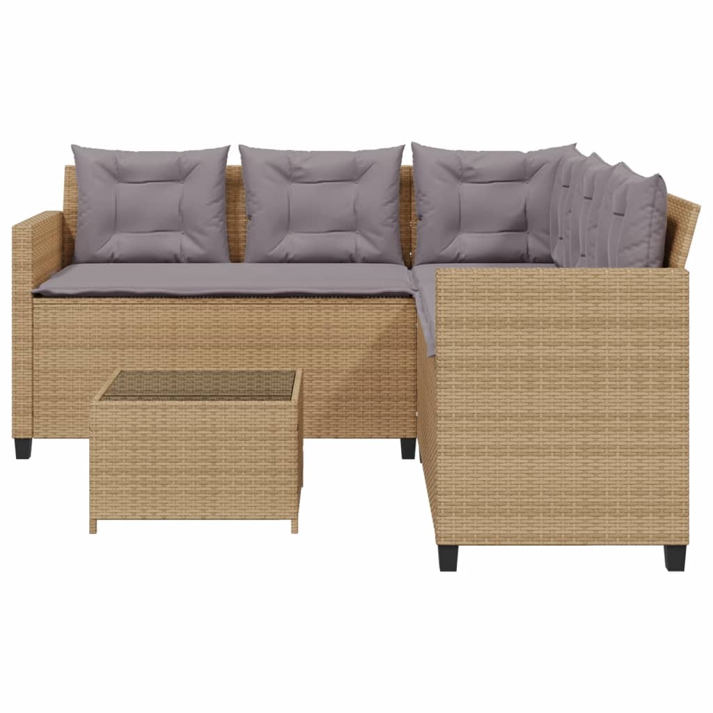 Tuinbank met tafel en kussens L-vormig poly rattan beige Tuinsets | Creëer jouw Trendy Thuis | Gratis bezorgd & Retour | Trendy.nl