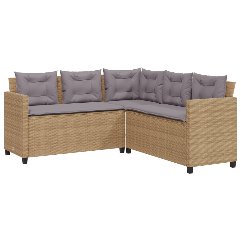 Tuinbank met tafel en kussens L-vormig poly rattan beige Tuinsets | Creëer jouw Trendy Thuis | Gratis bezorgd & Retour | Trendy.nl