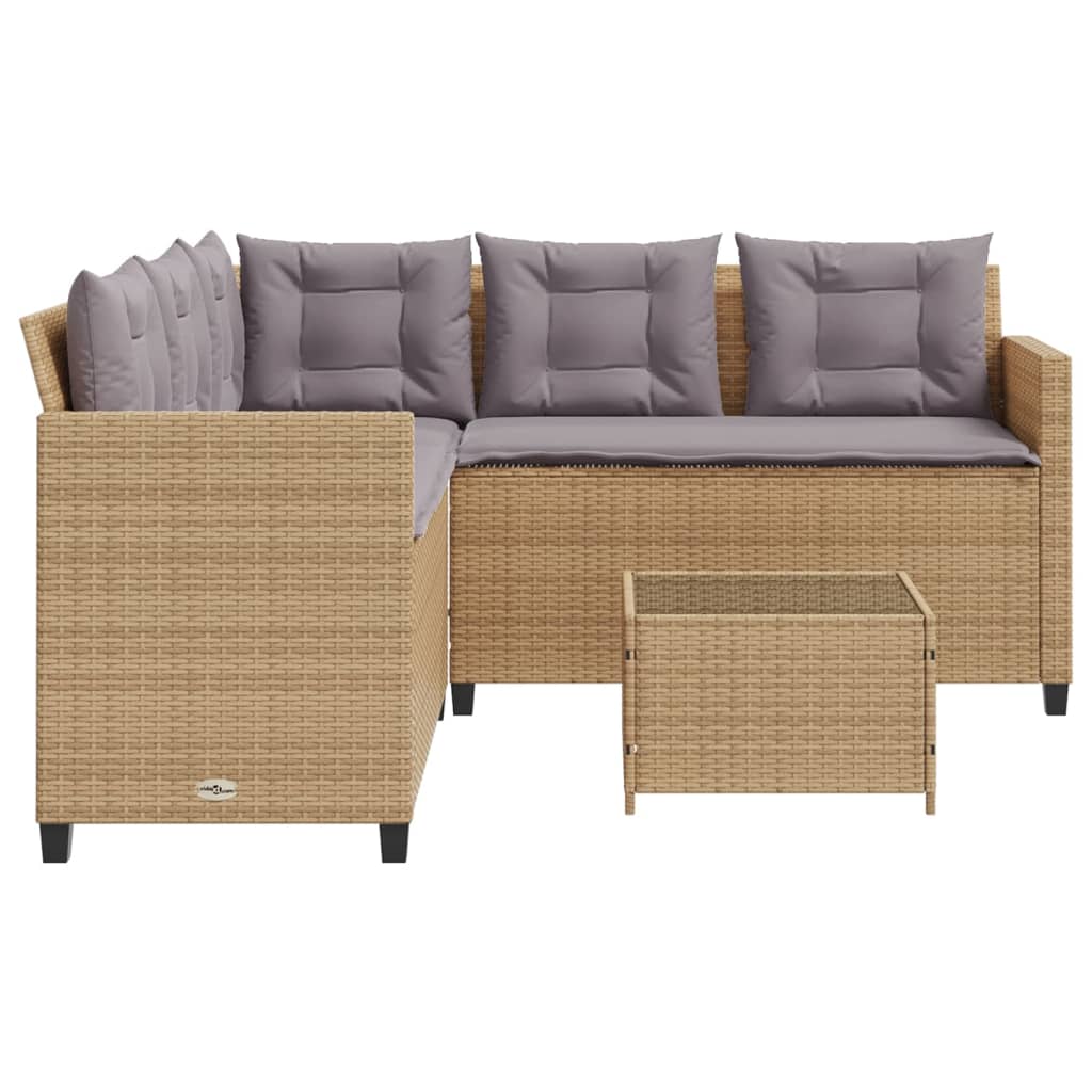 Tuinbank met tafel en kussens L-vormig poly rattan beige Tuinsets | Creëer jouw Trendy Thuis | Gratis bezorgd & Retour | Trendy.nl