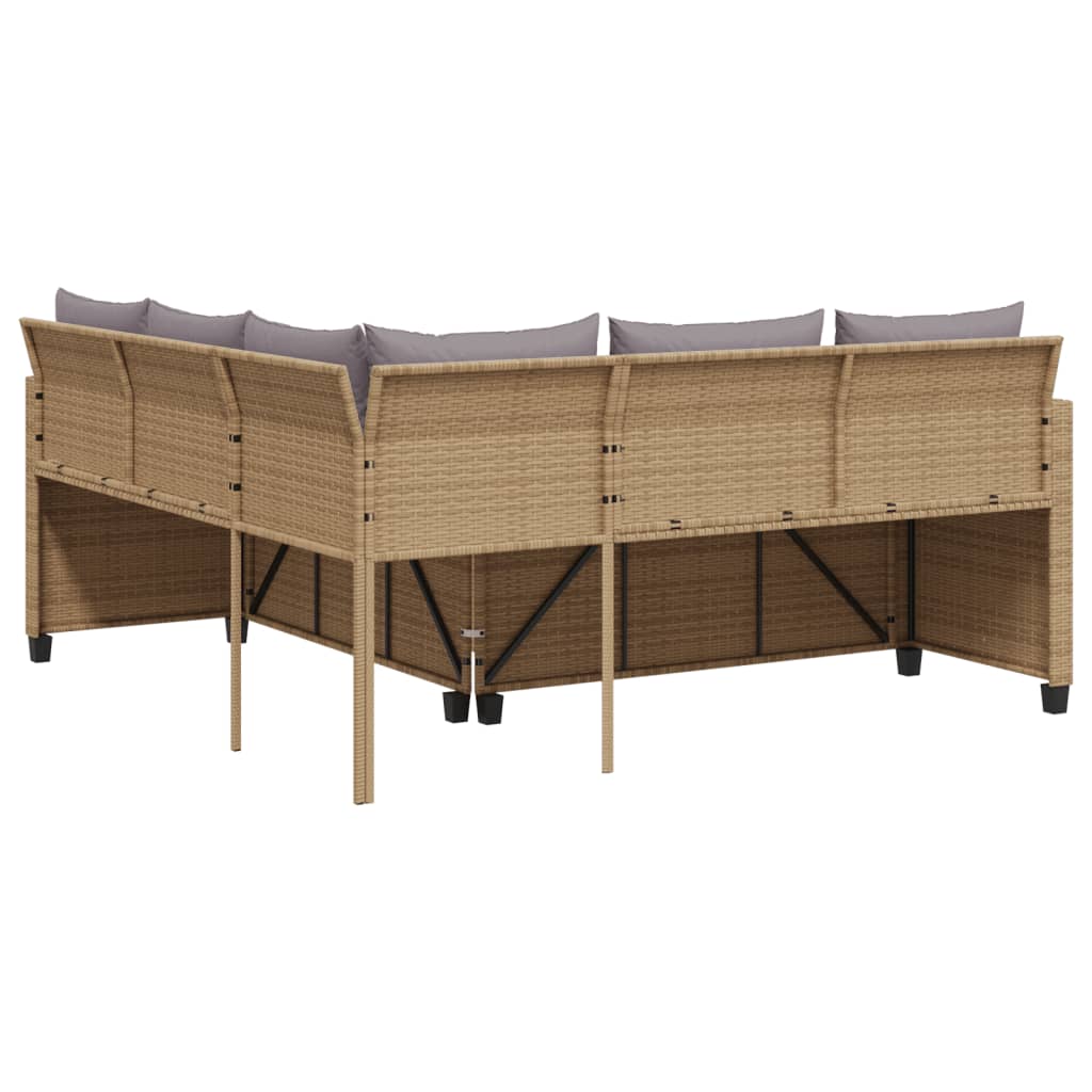 Tuinbank met tafel en kussens L-vormig poly rattan beige Tuinsets | Creëer jouw Trendy Thuis | Gratis bezorgd & Retour | Trendy.nl