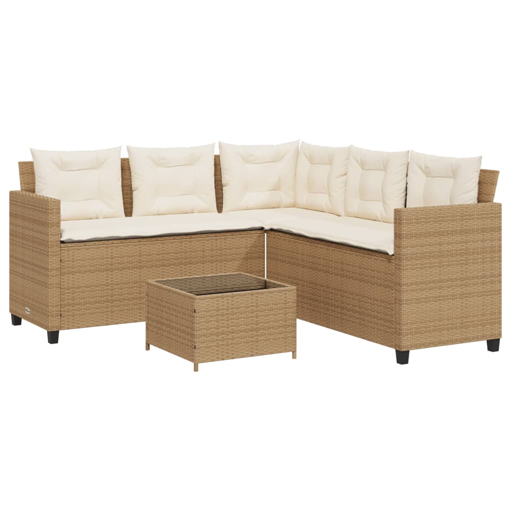 Tuinbank met tafel en kussens L-vormig poly rattan beige Tuinsets | Creëer jouw Trendy Thuis | Gratis bezorgd & Retour | Trendy.nl