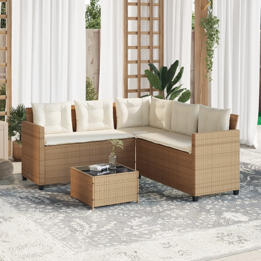 Tuinbank met tafel en kussens L-vormig poly rattan beige Tuinsets | Creëer jouw Trendy Thuis | Gratis bezorgd & Retour | Trendy.nl