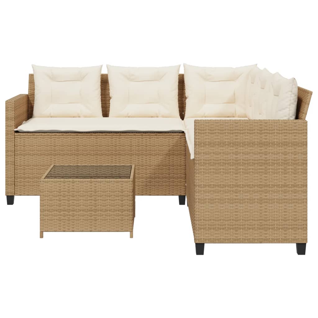 Tuinbank met tafel en kussens L-vormig poly rattan beige Tuinsets | Creëer jouw Trendy Thuis | Gratis bezorgd & Retour | Trendy.nl