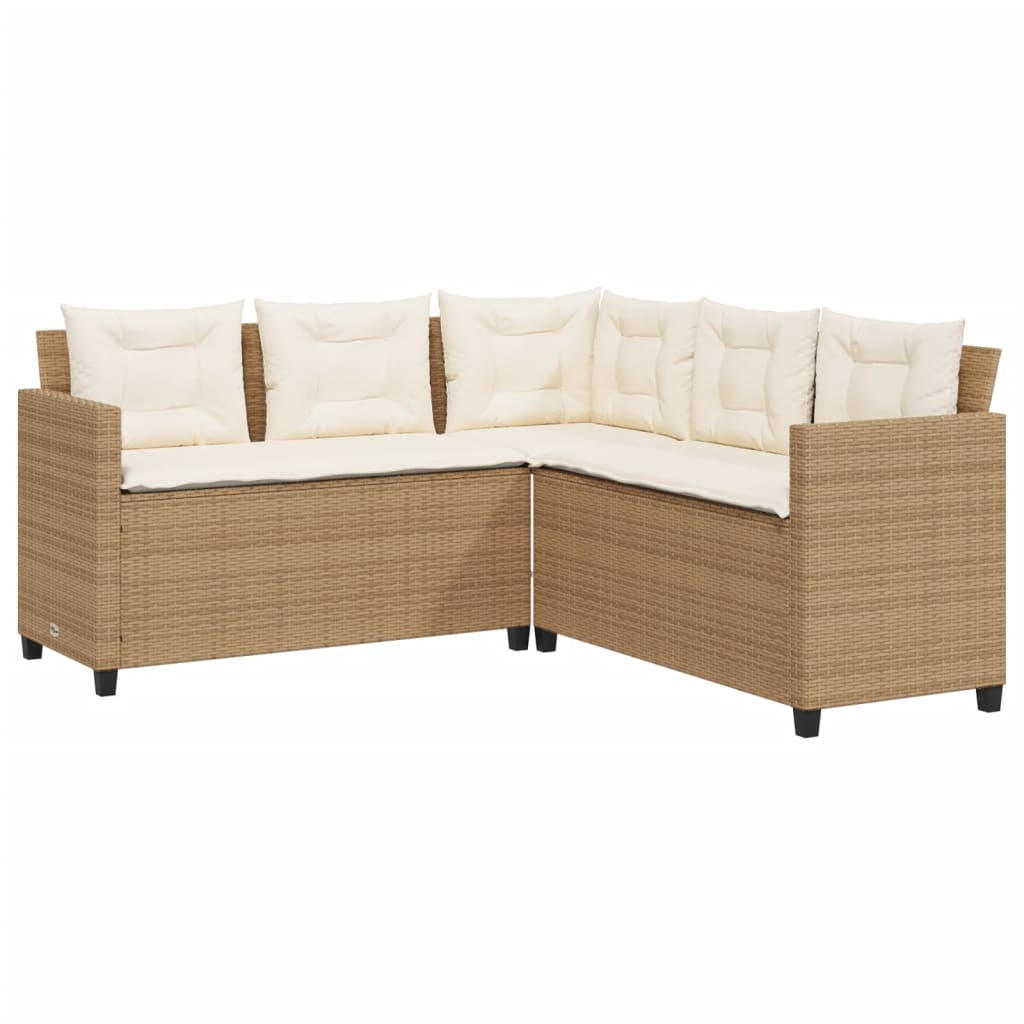 Tuinbank met tafel en kussens L-vormig poly rattan beige Tuinsets | Creëer jouw Trendy Thuis | Gratis bezorgd & Retour | Trendy.nl