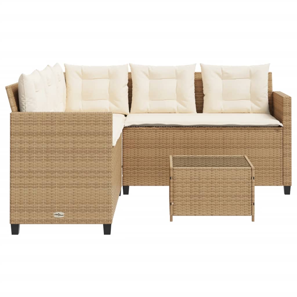 Tuinbank met tafel en kussens L-vormig poly rattan beige Tuinsets | Creëer jouw Trendy Thuis | Gratis bezorgd & Retour | Trendy.nl