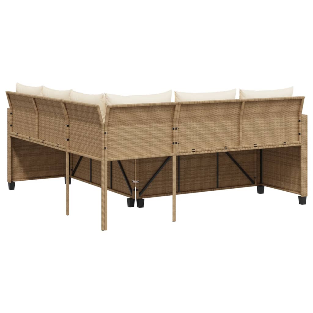 Tuinbank met tafel en kussens L-vormig poly rattan beige Tuinsets | Creëer jouw Trendy Thuis | Gratis bezorgd & Retour | Trendy.nl