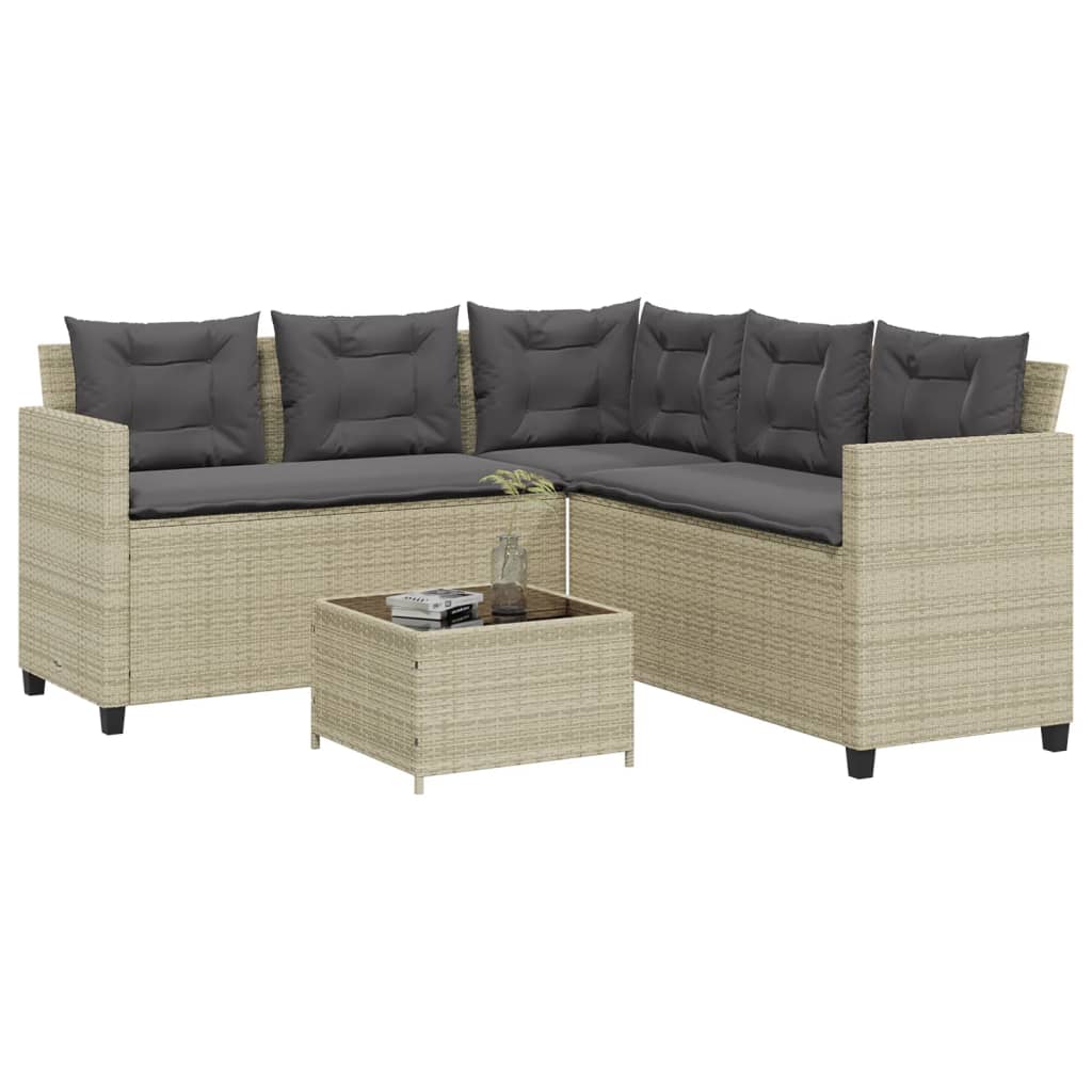 Tuinbank met tafel en kussens L-vormig poly rattan lichtgrijs Tuinsets | Creëer jouw Trendy Thuis | Gratis bezorgd & Retour | Trendy.nl