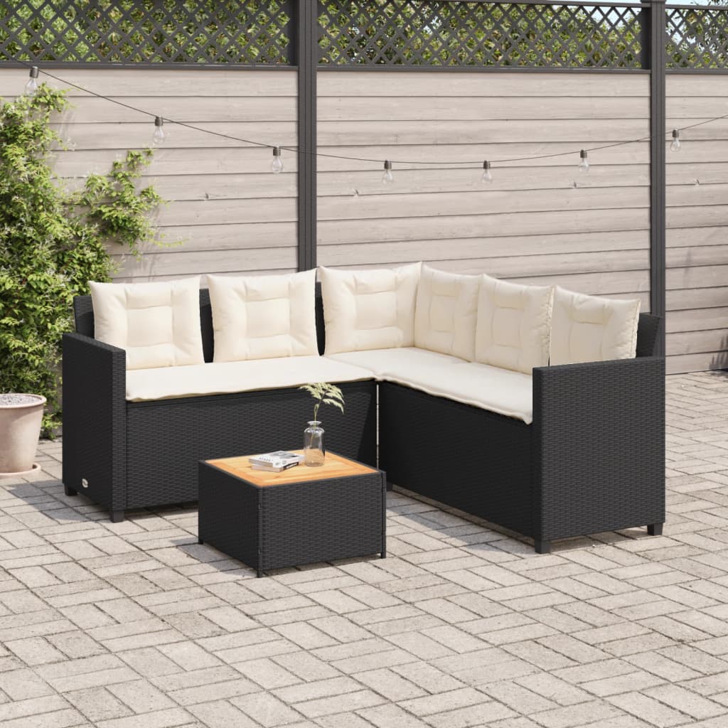 Tuinbank met tafel en kussens L-vormig poly rattan zwart Tuinsets | Creëer jouw Trendy Thuis | Gratis bezorgd & Retour | Trendy.nl