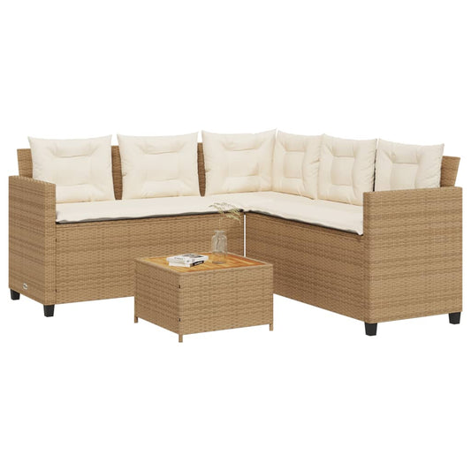 Tuinbank met tafel en kussens L-vormig poly rattan beige Tuinsets | Creëer jouw Trendy Thuis | Gratis bezorgd & Retour | Trendy.nl