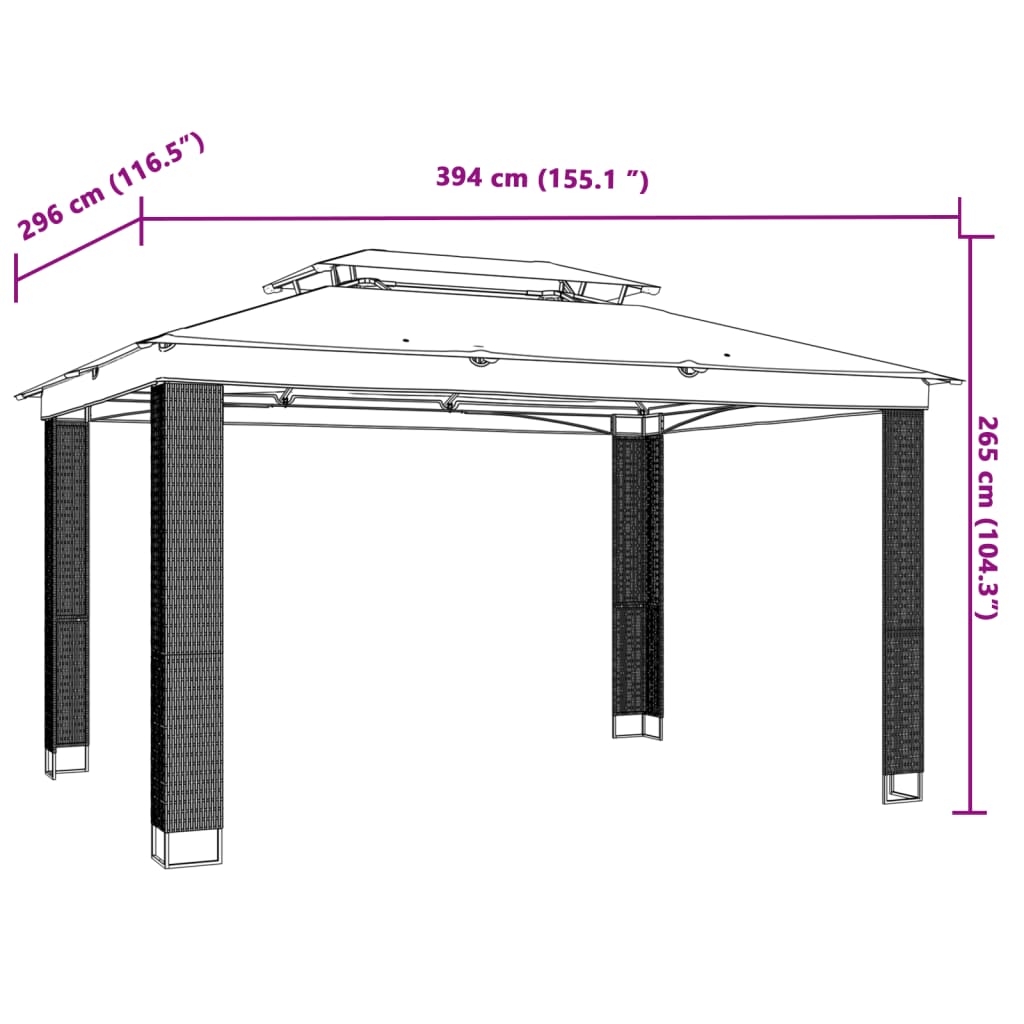 Prieel met dubbel dak 3,94x2,96 m staal crèmekleurig Partytenten & prieëlen | Creëer jouw Trendy Thuis | Gratis bezorgd & Retour | Trendy.nl