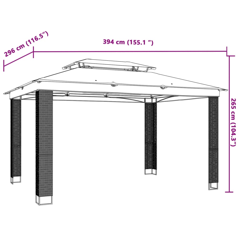 Prieel met dubbel dak 3,94x2,96 m staal antracietkleurig Partytenten & prieëlen | Creëer jouw Trendy Thuis | Gratis bezorgd & Retour | Trendy.nl