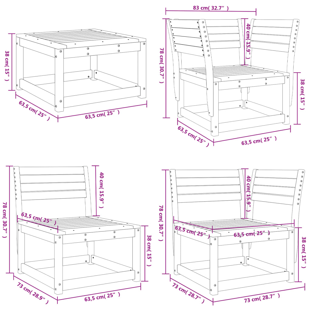 5-delige Loungeset geïmpregneerd grenenhout Tuinsets | Creëer jouw Trendy Thuis | Gratis bezorgd & Retour | Trendy.nl