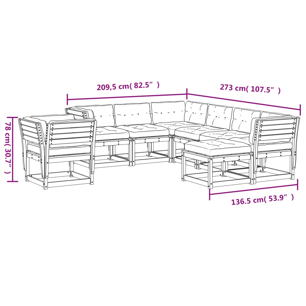 8-delige Loungeset met kussens massief douglashout Tuinsets | Creëer jouw Trendy Thuis | Gratis bezorgd & Retour | Trendy.nl