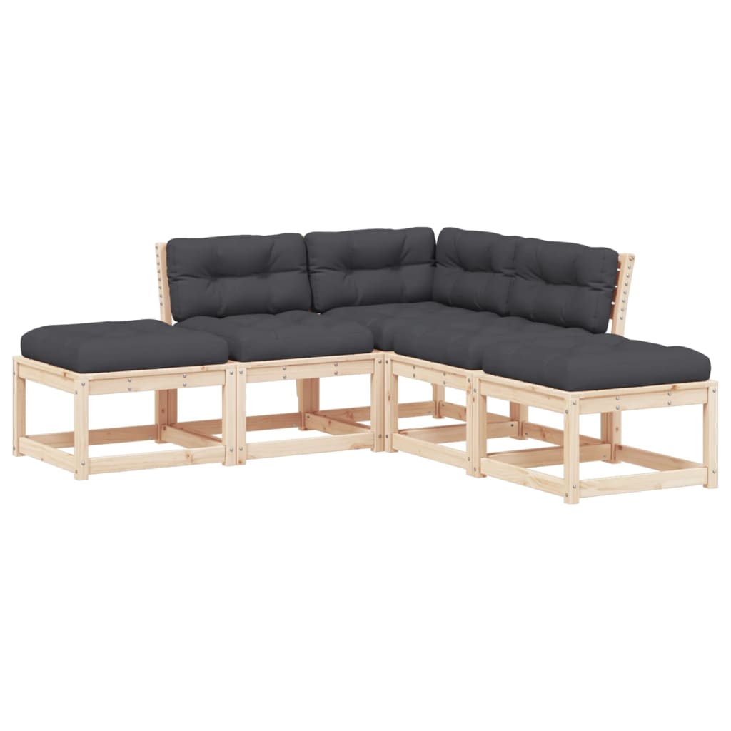 5-delige Loungeset met kussens massief grenenhout Tuinsets | Creëer jouw Trendy Thuis | Gratis bezorgd & Retour | Trendy.nl