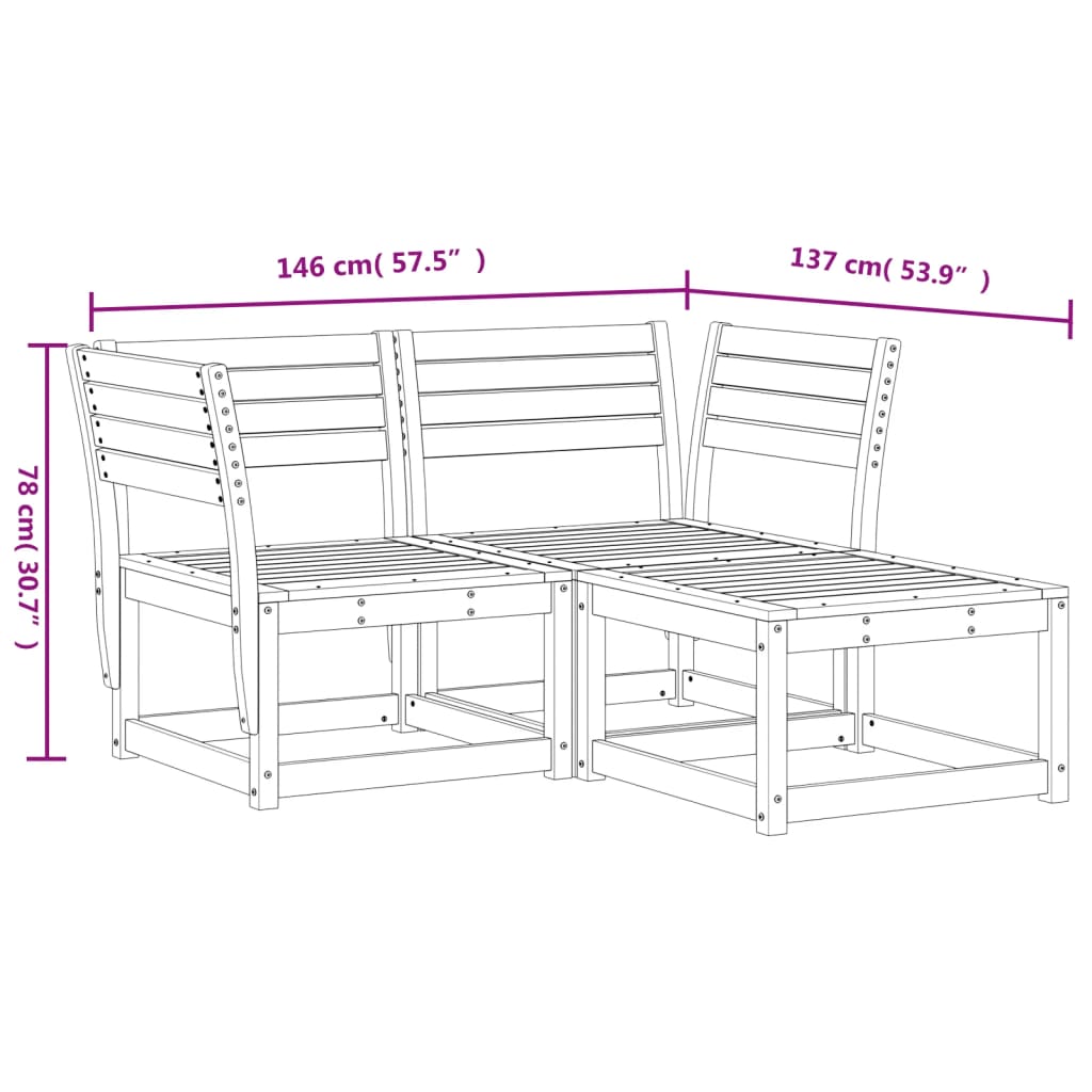 3-delige Loungeset massief grenenhout wit Tuinsets | Creëer jouw Trendy Thuis | Gratis bezorgd & Retour | Trendy.nl