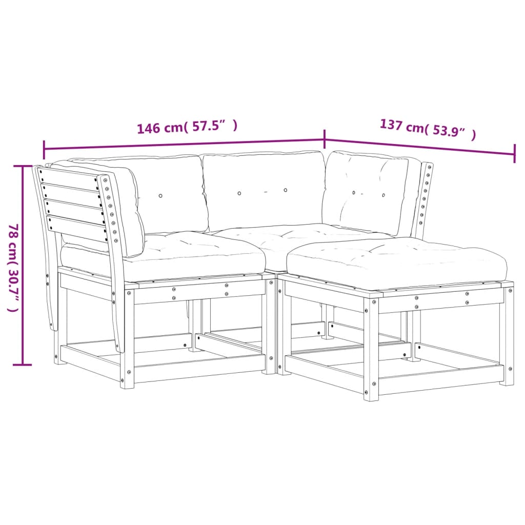 3-delige Loungeset met kussens massief grenenhout Tuinsets | Creëer jouw Trendy Thuis | Gratis bezorgd & Retour | Trendy.nl