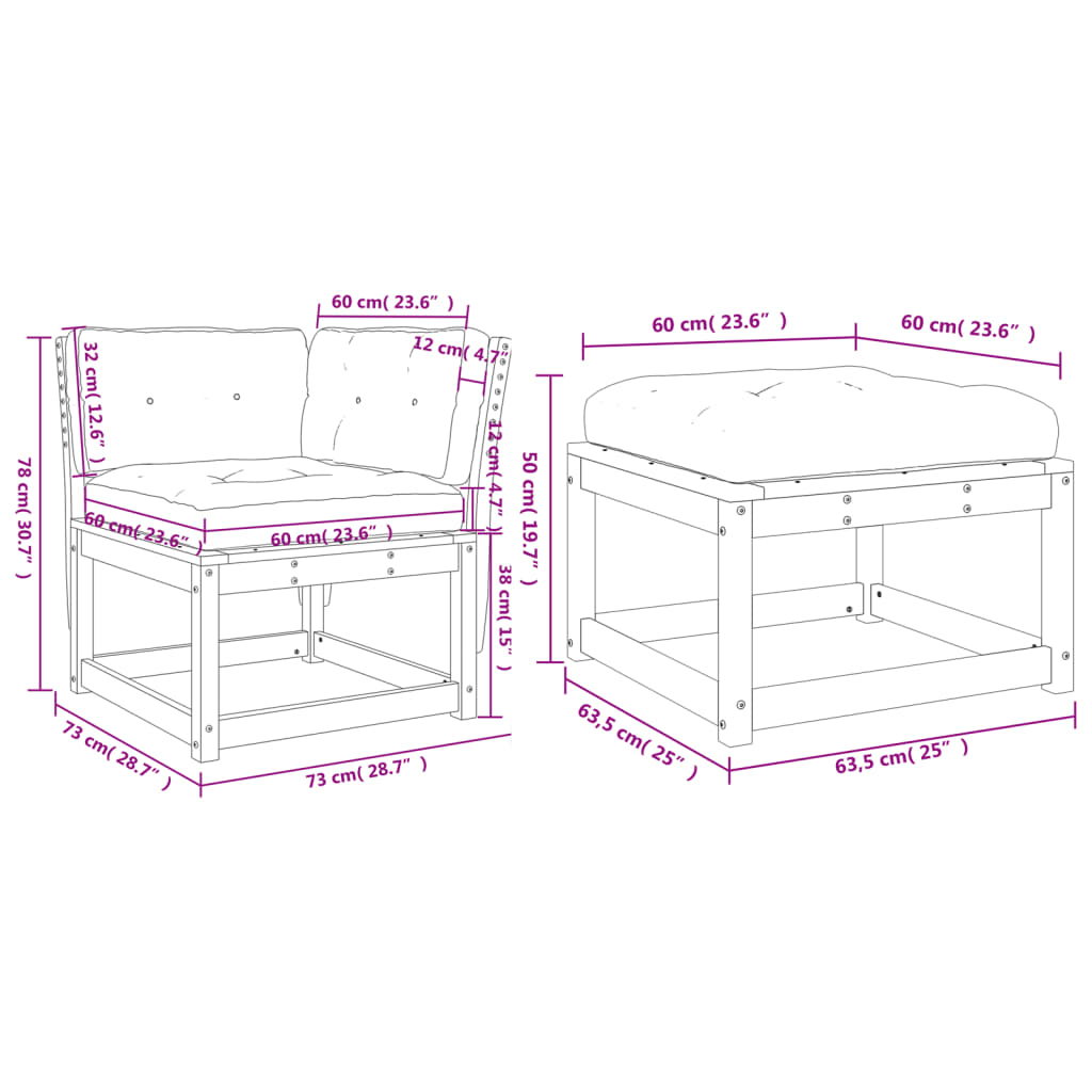 3-delige Loungeset met kussens massief grenenhout Tuinsets | Creëer jouw Trendy Thuis | Gratis bezorgd & Retour | Trendy.nl