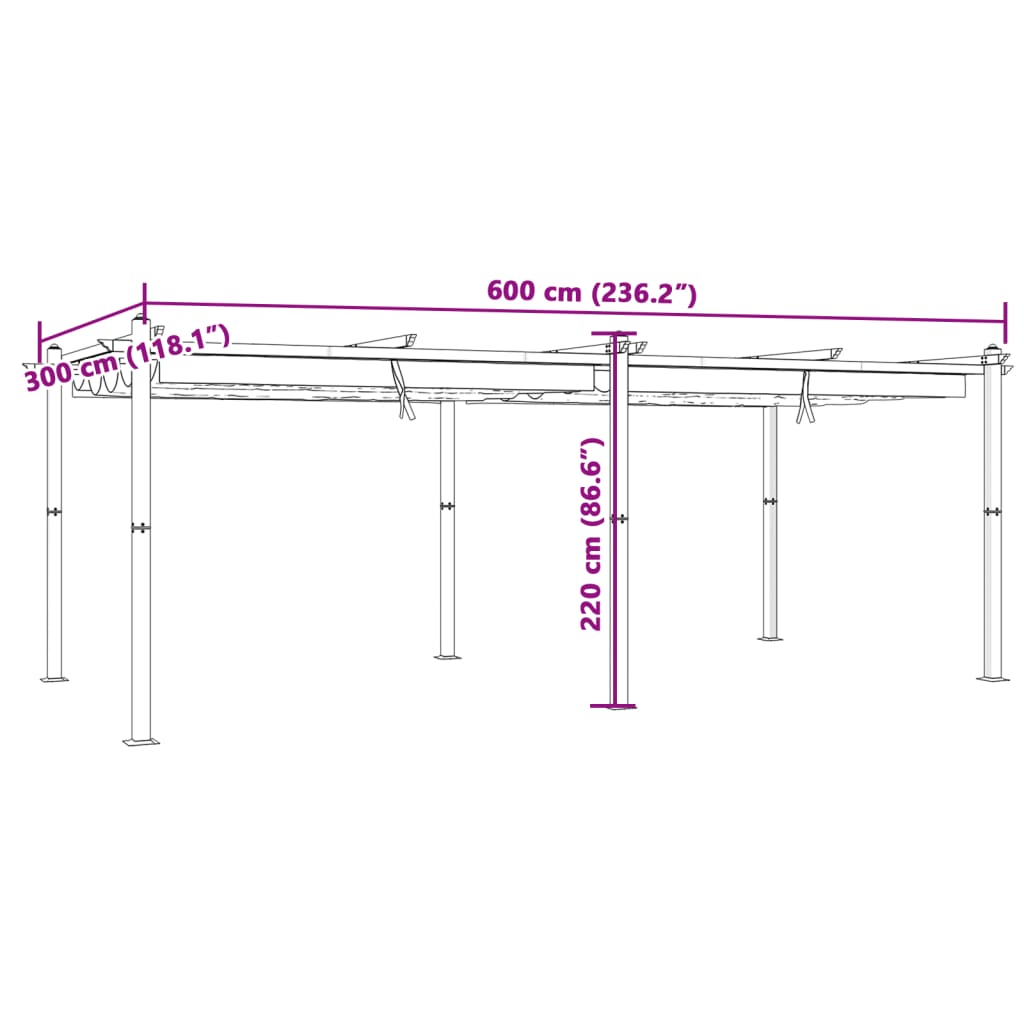 Prieel met uittrekbaar dak 3x6 m aluminium antracietkleurig