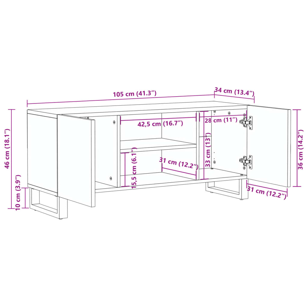 Tv-meubel 105x34x46 cm massief mangohout wit Cd- & dvd-kasten | Creëer jouw Trendy Thuis | Gratis bezorgd & Retour | Trendy.nl