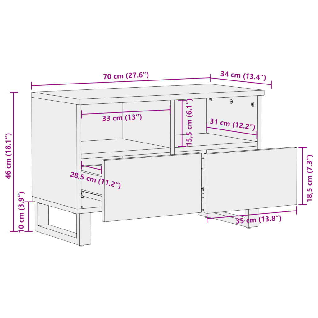 Tv-meubel 70x34x46 cm massief ruw mangohout Cd- & dvd-kasten | Creëer jouw Trendy Thuis | Gratis bezorgd & Retour | Trendy.nl