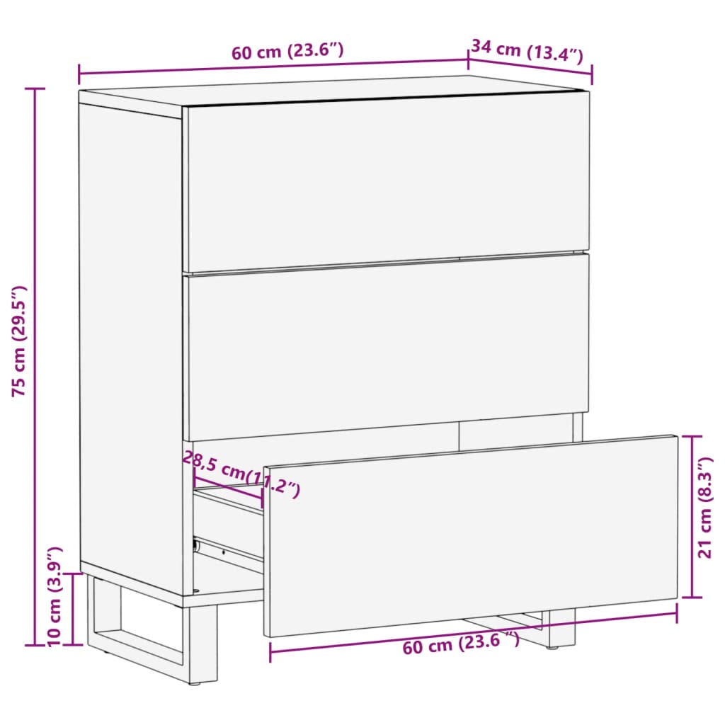 Dressoir 60x34x75 cm massief acaciahout Opbergkasten & lockerkasten | Creëer jouw Trendy Thuis | Gratis bezorgd & Retour | Trendy.nl