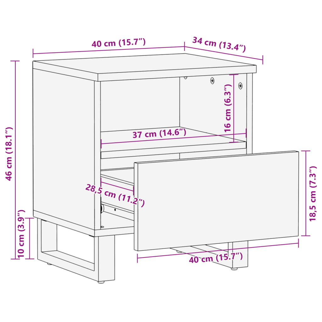 Nachtkastjes 2 st 40x34x46 cm massief ruw mangohout Nachtkastjes | Creëer jouw Trendy Thuis | Gratis bezorgd & Retour | Trendy.nl