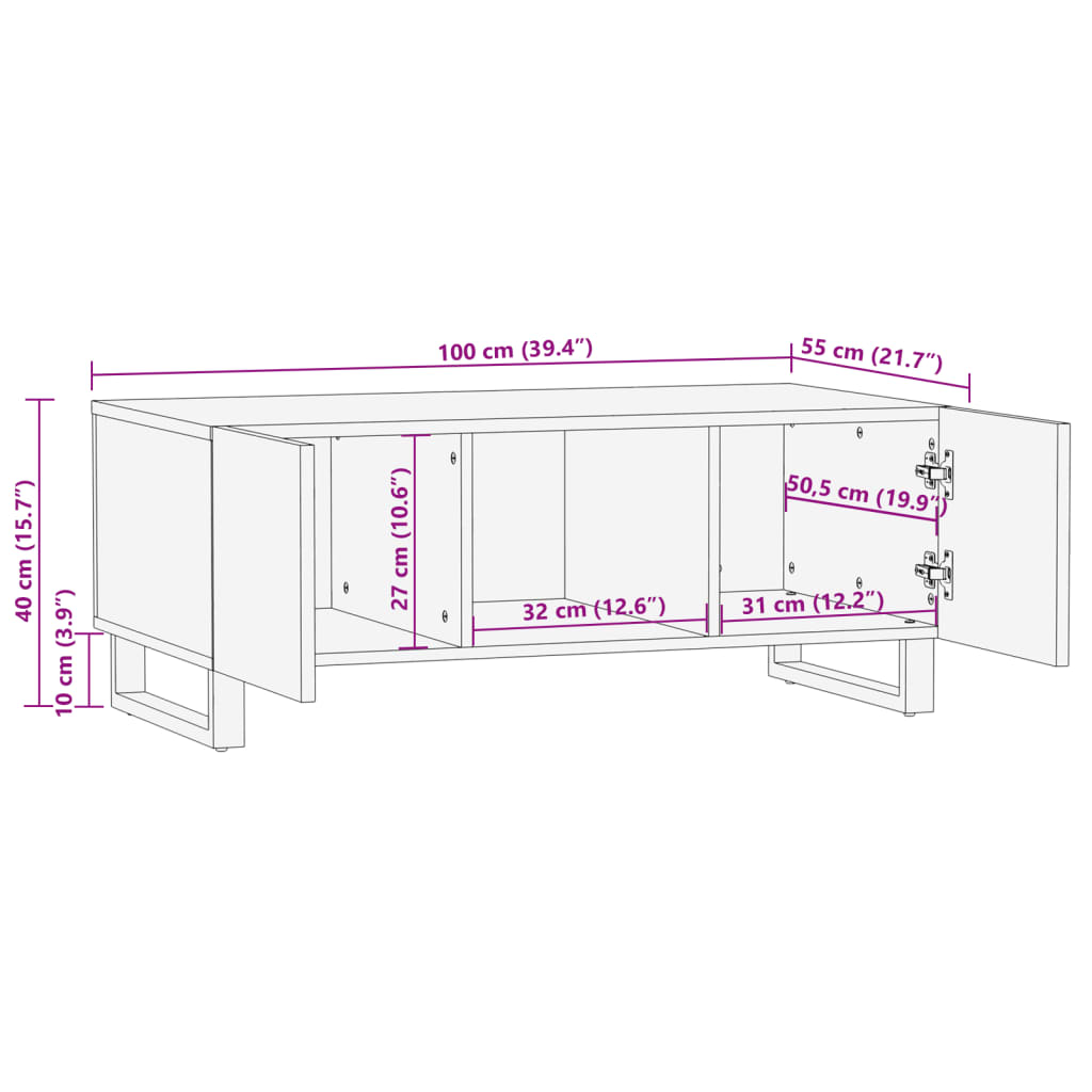 Salontafel 100x55x40 cm massief mangohout bruin Salontafels | Creëer jouw Trendy Thuis | Gratis bezorgd & Retour | Trendy.nl