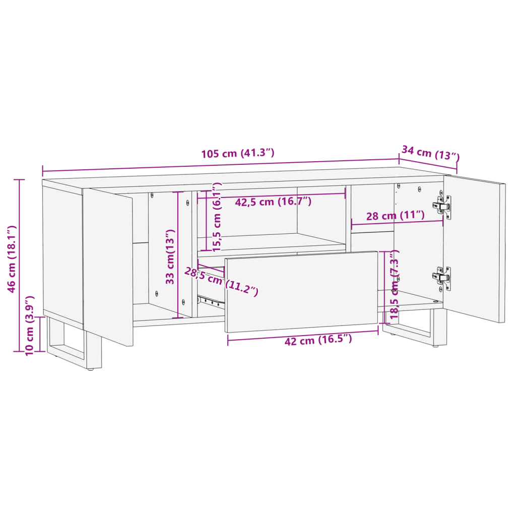 Tv-meubel 100x34x46 cm massief acaciahout Cd- & dvd-kasten | Creëer jouw Trendy Thuis | Gratis bezorgd & Retour | Trendy.nl